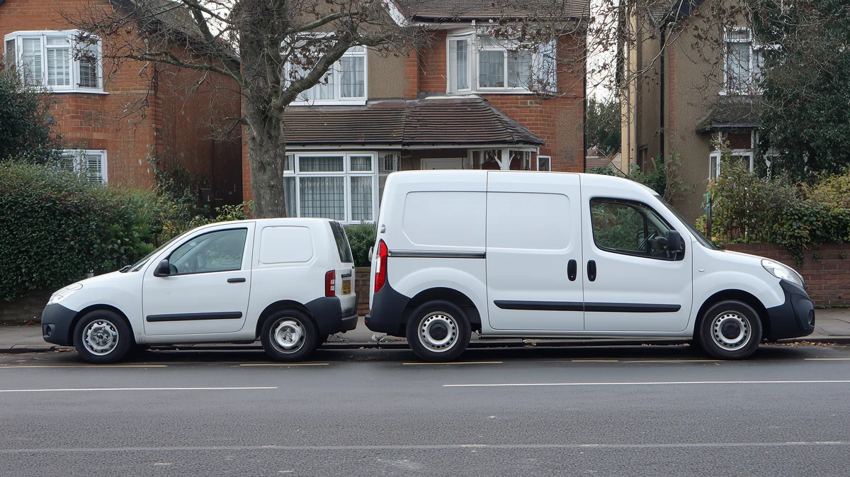 Car and van couriers parked side by side on UK suburban street
